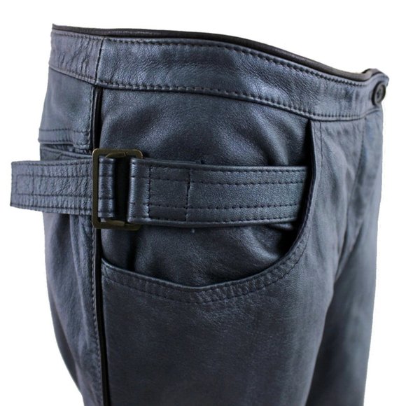 Vintage CALLAGHAN Steel Blue Leather Straight Leg Pants - Picture 7 of 12